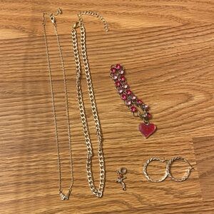 Silver and Red Heart Charm Jewelry Set